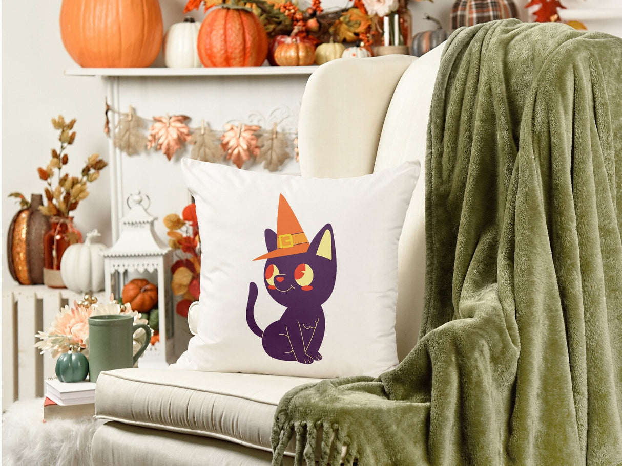 Custom Halloween Spooky Cat Pillow, Halloween Outdoor Pillow, Personalized Lumbar Pillow, Trick or Treat, Custom Pillow Cover, Halloween - Arria Home