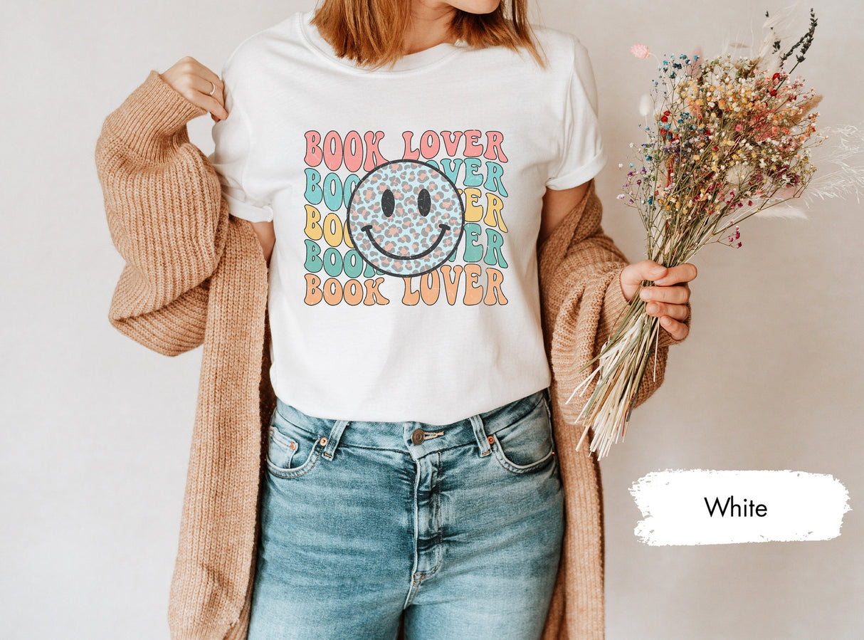 Book Lover Shirt, Happy Face TShirt, Book Lover Gift, Bookish Shirt, Book Club Shirt, Bookworm Shirt, Reading Shirt, Librarian Shirts