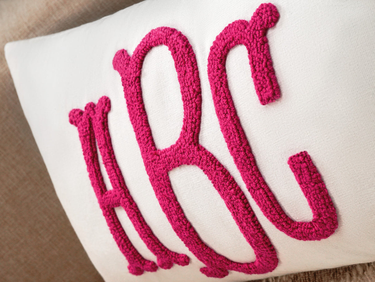 Monogram Letter Baby Name Punch Needle Embroidered Pillow, Personalized Baby Shower Gift, Newborn Gift, Custom Boy Girl Birthday Gift Idea - Arria Home