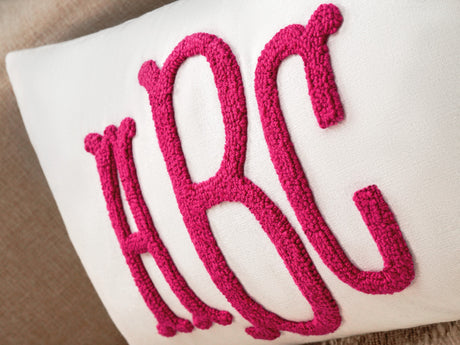 Monogram Letter Baby Name Punch Needle Embroidered Pillow, Personalized Baby Shower Gift, Newborn Gift, Custom Boy Girl Birthday Gift Idea - Arria Home