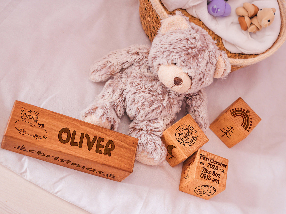 Personalized Baby Photo Props Milestone Wooden Blocks, Custom Nursery Room Decor, Baby Name Wood Cubes, Chemical Free Baby Room Decor Gift - Arria Home