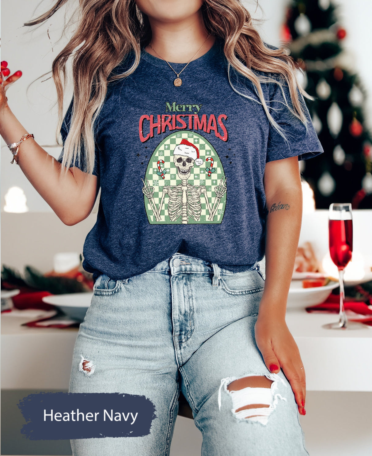 Merry Christmas Skeleton Shirt, Christmas Shirt, Christmas Gifts, Xmas Skeleton Shirt, Holiday Skeleton Shirt, Winter TShirt, Xmas Party Tee