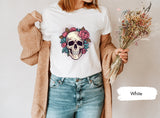 Skull Shirt, Floral Skull TShirt, Flower Skull Shirt, Women Skull Shirts, Boho Skeleton Shirt, Boho Skull Shirt, Wildflower Skull Tee