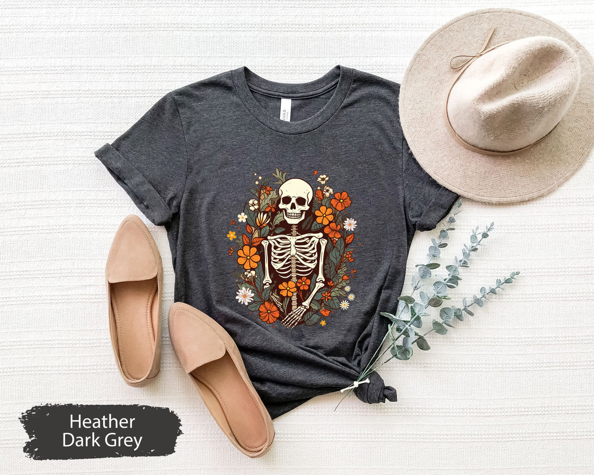 Floral Skeleton Shirt, Skeleton TShirt, Fall Skeleton Shirt,  Boho Floral Skeleton Shirt, Goblincore TShirt, Botanical Skeleton Tee