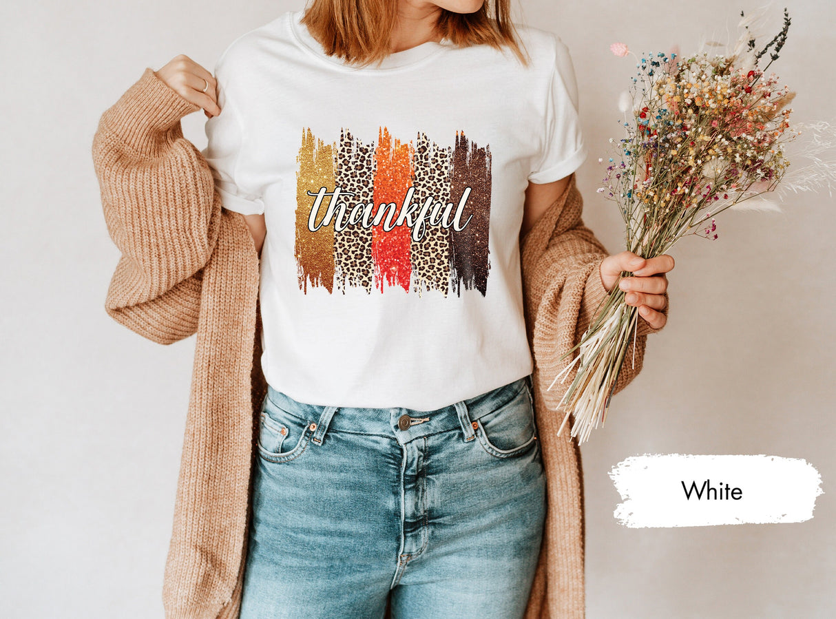 Leopard Thankful Shirt, Thankful Gift, Thanksgiving Shirt, Autumn Shirt, Fall TShirt, Womens Fall Shirt, Thanksgiving Dinner, Family Dinner