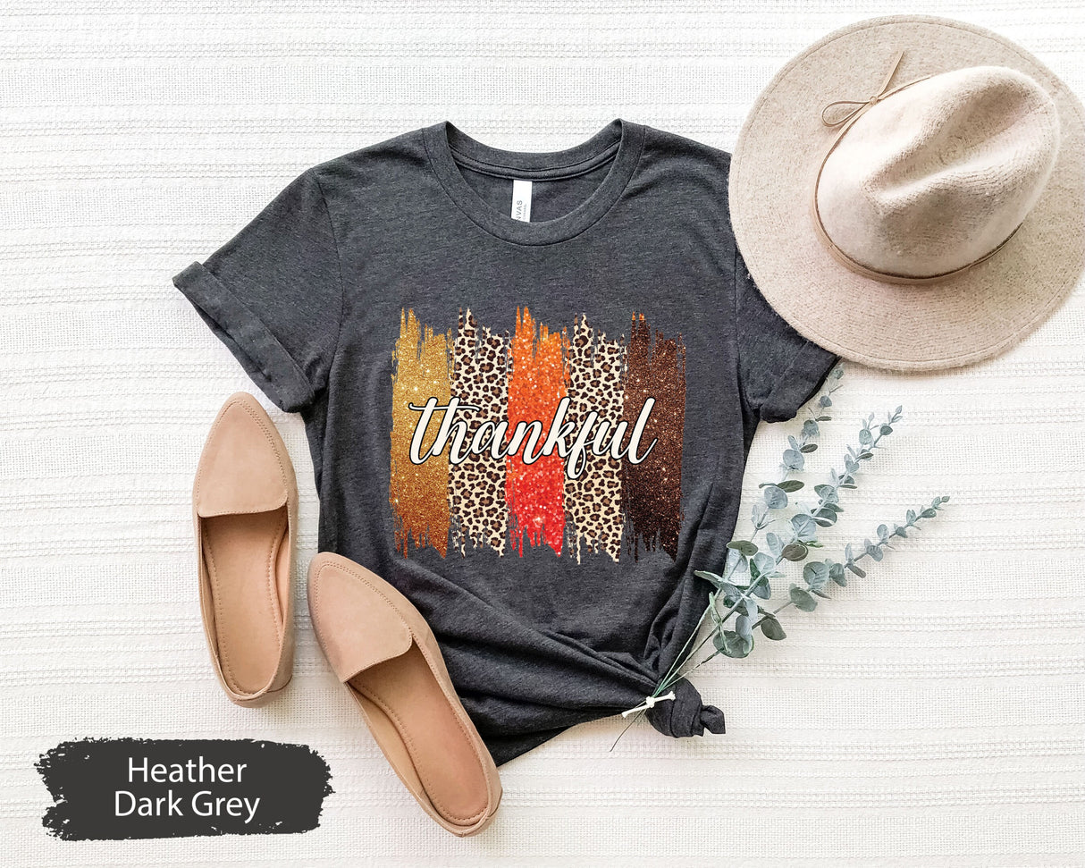 Leopard Thankful Shirt, Thankful Gift, Thanksgiving Shirt, Autumn Shirt, Fall TShirt, Womens Fall Shirt, Thanksgiving Dinner, Family Dinner