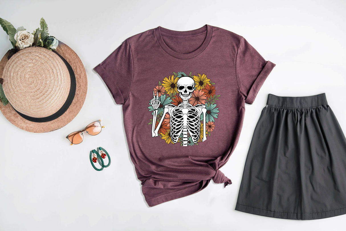 Skeleton Shirt, Boho Floral Skeleton Shirt, Goblincore Graphic Tee, Floral Skeleton Shirt, Skeleton Gift, Cute Halloween Shirt, Skeleton Tee