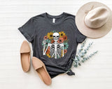 Skeleton Shirt, Boho Floral Skeleton Shirt, Goblincore Graphic Tee, Floral Skeleton Shirt, Skeleton Gift, Cute Halloween Shirt, Skeleton Tee