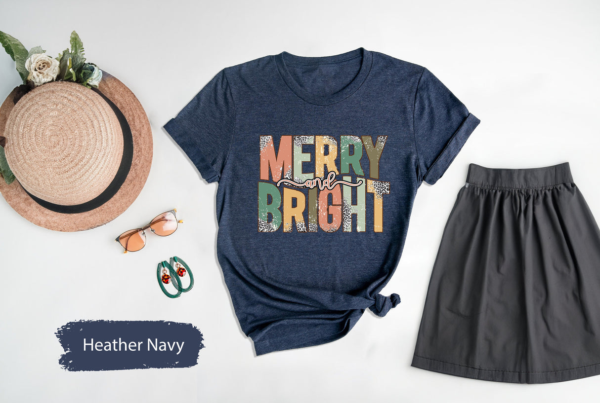 Merry and Bright Shirt, Christmas Shirt, Retro Christmas Shirt, Merry Christmas Shirt, Christmas Gift, Holiday Clothing Women