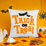 Trick or Treat Halloween Embroidered Pillow, Cute Halloween Fall Decorations, Ghost Pillow, Bat Decor, Spooky Cat Decor, Custom Throw Pillow - Arria Home