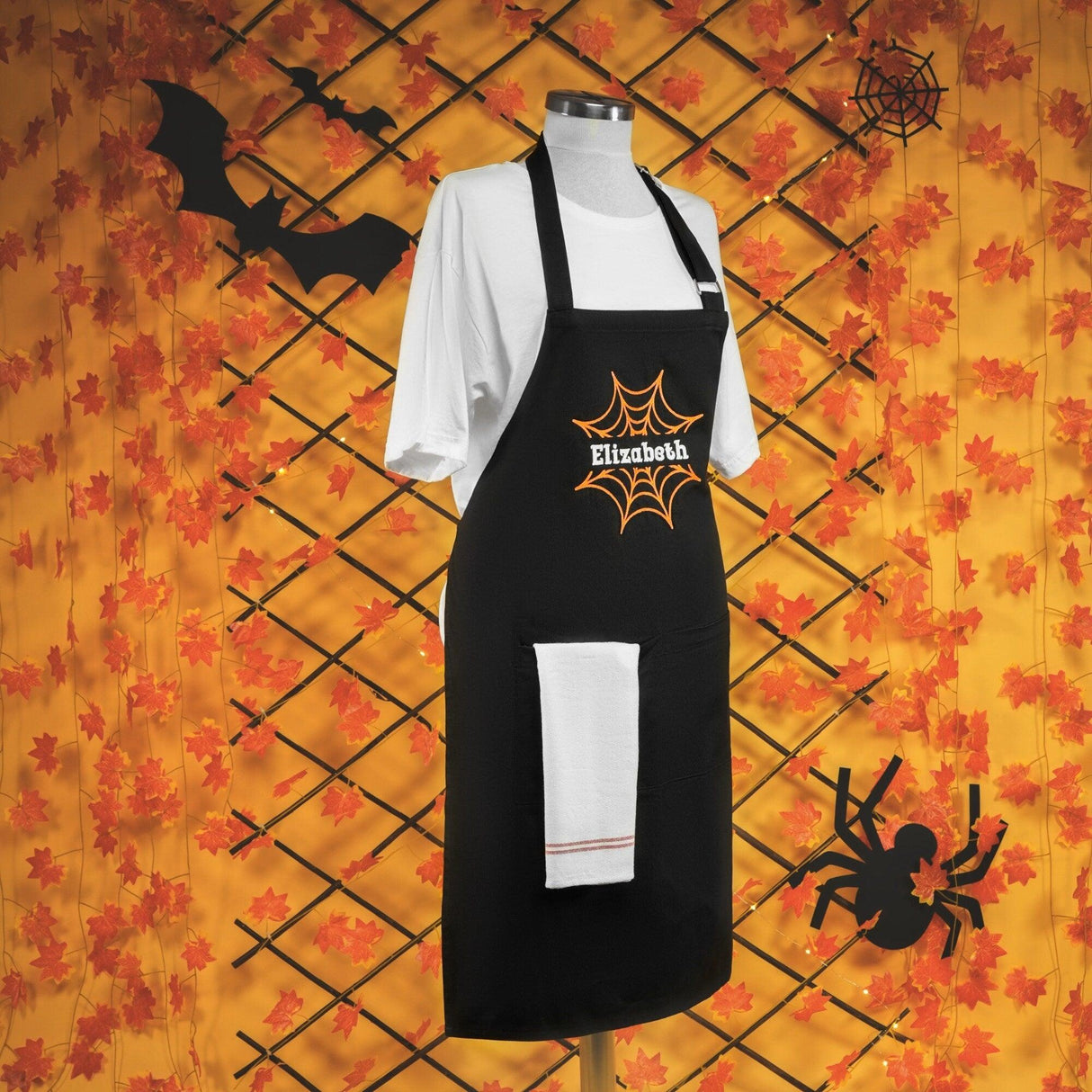 Custom Embroidered Halloween Apron, Halloween Gift Kitchen Witch Personalized Apron, Spooky Season Cooking Apron, Fall Feast Name Costume - Arria Home