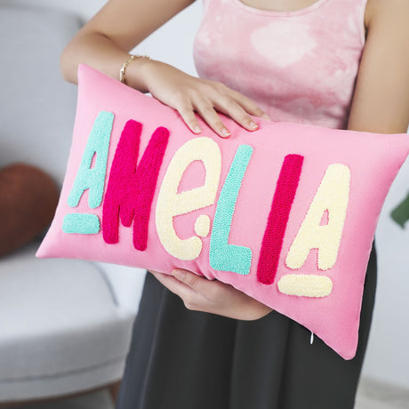 Baby Girl Personalized Name Punch Needle Pillow, Girl Nursery Decor, Baby Shower Gift Idea, Kids Bedroom Decor, Custom Pillow, Embroidery - Arria Home