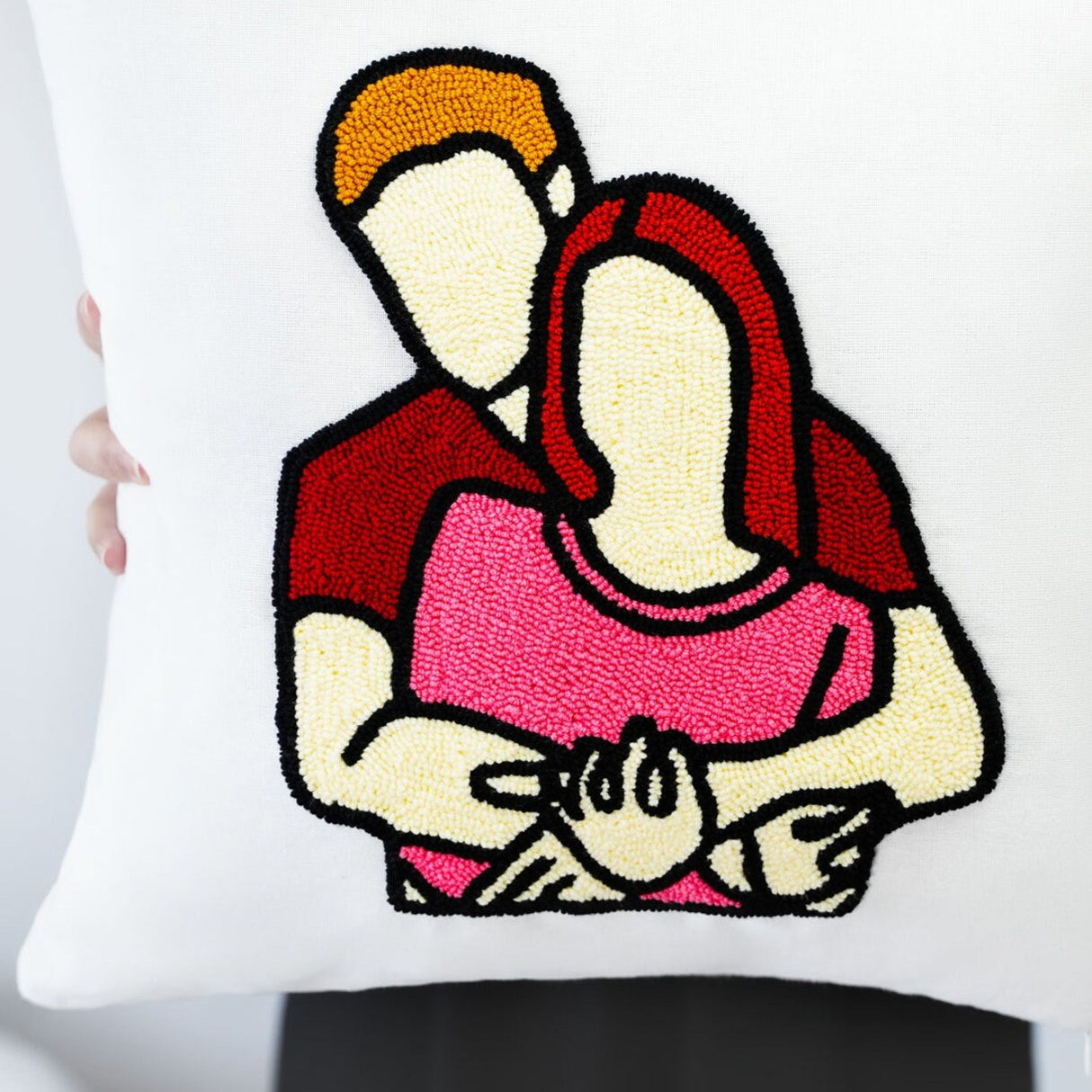 Custom Faceless Couple Portrait from Photo Embroidered Pillow, Anniversary Wedding Gift, Gift for Him, Girlfriend Gift, Custom Drawing Gift - Arria Home