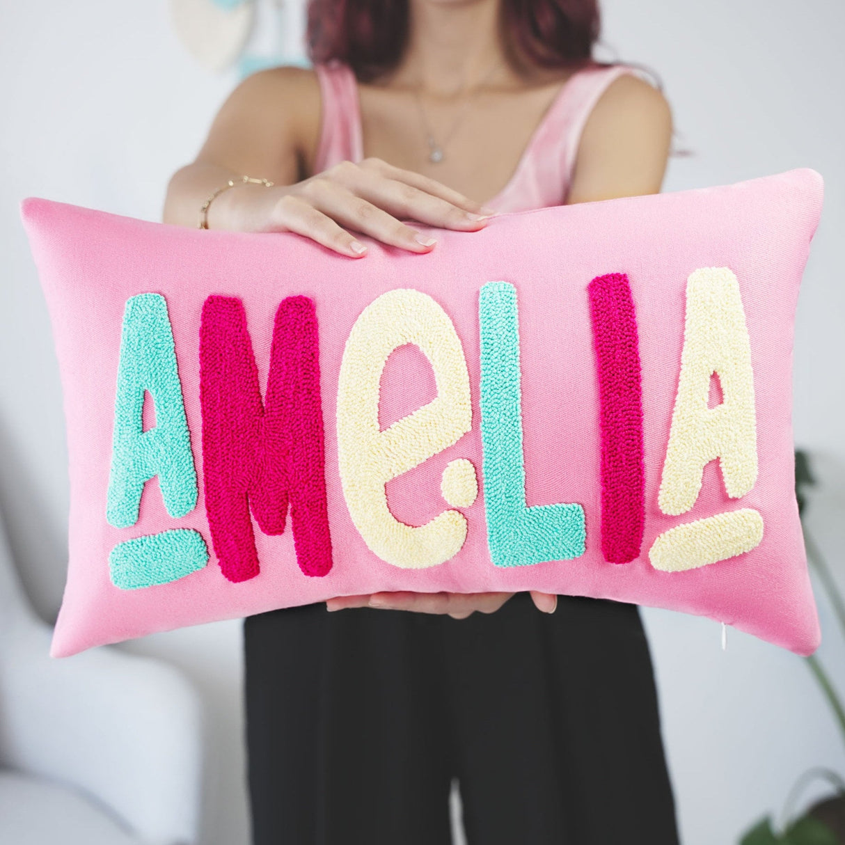 Custom Hand Embroidery Pillow, Personalized Punch Needle Pillow, Bedroom Decor, First Birthday Gift, Personalized Gift, Cozy Decor, Pillow - Arria Home