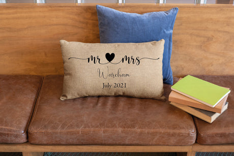 Mr And Mrs Pillow, Mr And Mrs Pillow Cover, Custom Burlap Pillow, Wedding Gift, New Home Gift, Couple Pillow, Personalized Pillow - Arria Home