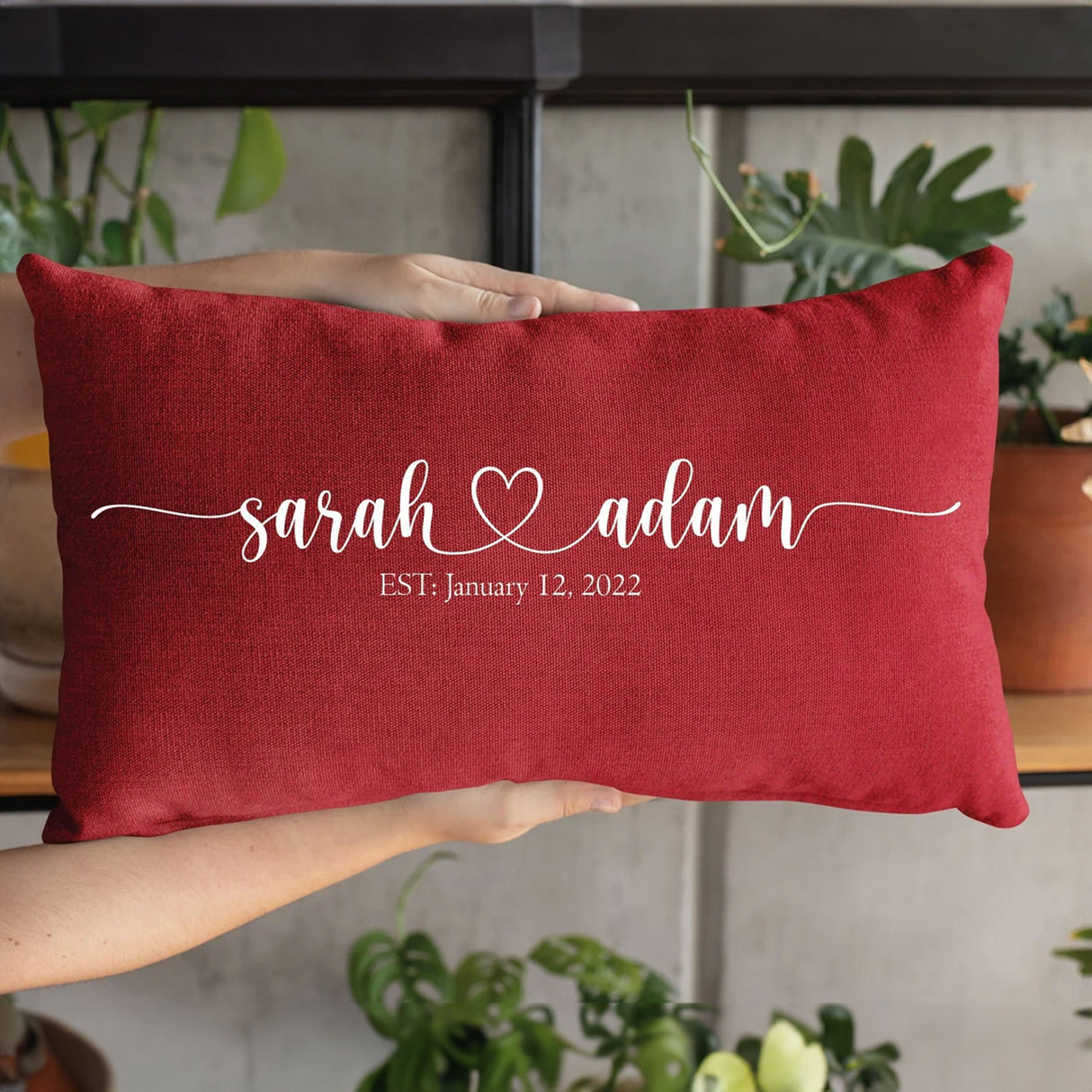 Personalized Couple Name Valentine Red Pillow, Custom Cushion, Valentine Decor, Engagement Gift, Valentine Gift Idea, Wedding Gift, Decor - Arria Home