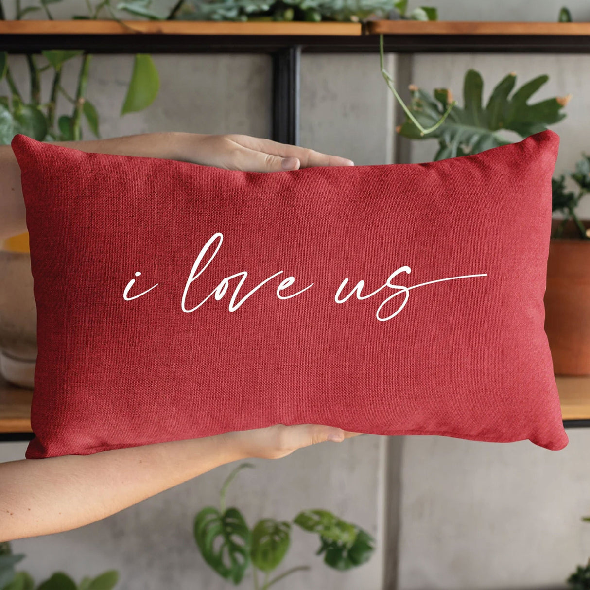 I love Us Pillow, Caligraphy Lumbar Pillow, Gift For Her, Gift For Him, Cozy Home Decor, Anniversary Gift, Valentines Day Decor, Red - Arria Home