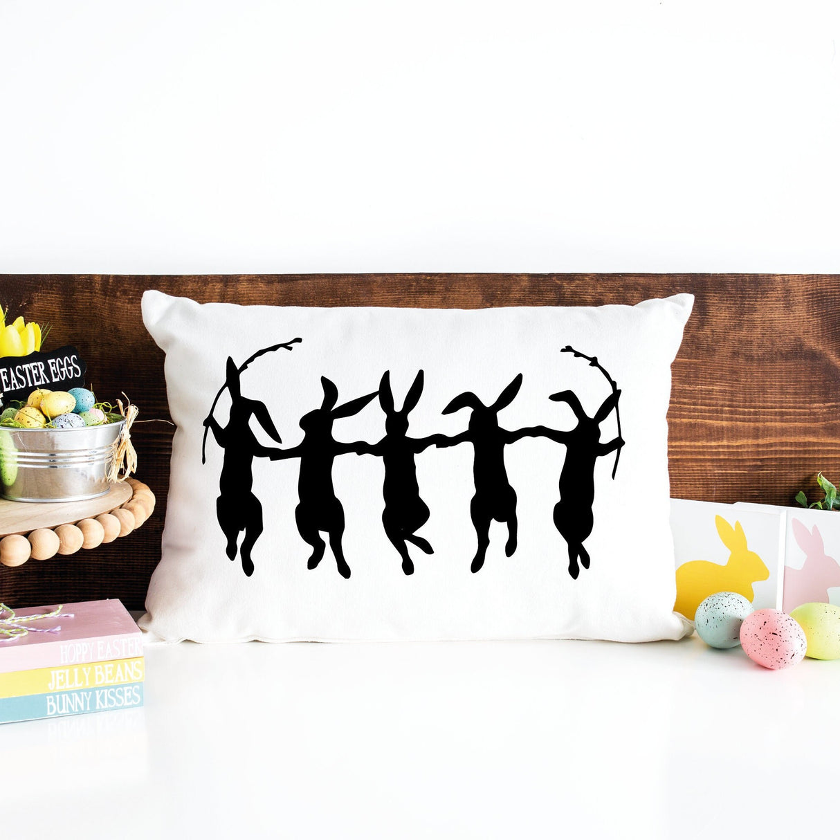 Dancing Bunny Easter Pillow, Spring Rabbits Decorations, Easter Day Gift Idea, Farmhouse Easter Decor, Easer Outdoor Pillow, Easter Cushion - Arria Home