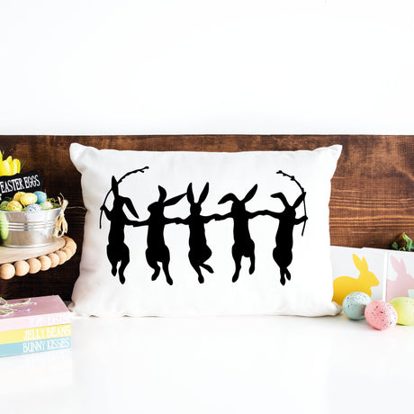 Dancing Bunny Easter Pillow, Spring Rabbits Decorations, Easter Day Gift Idea, Farmhouse Easter Decor, Easer Outdoor Pillow, Easter Cushion - Arria Home
