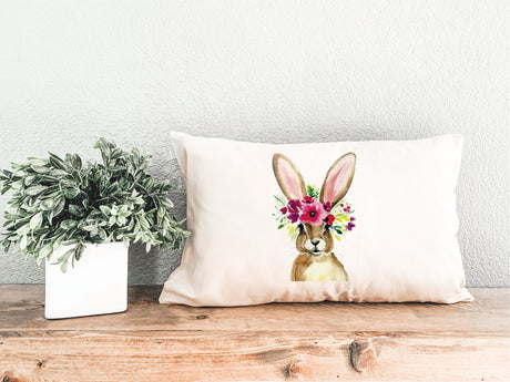 Watercolor Easter Bunny Pillow, Easter Decor, Bunny Decor, Spring Decor, Easter Lumbar Pillow, Spring Throw Pillow, Farmhouse Decor, Gift - Arria Home