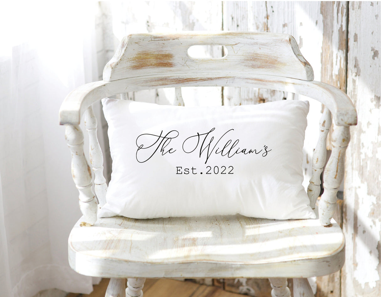 Personalized Calligraphy Pillow, Wedding Gift, Engagement Gift, Custom Last Name Pillow, Newlywed Gift, Rustic Home Decor, Decorative Pillow - Arria Home