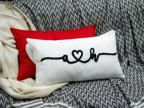 Custom Initial Punch Needle Couple Gift Pillow, Personalized Couple Gift Idea, Valentines Day Gift, Custom Lumbar Pillow, Valentine Decor, - Arria Home