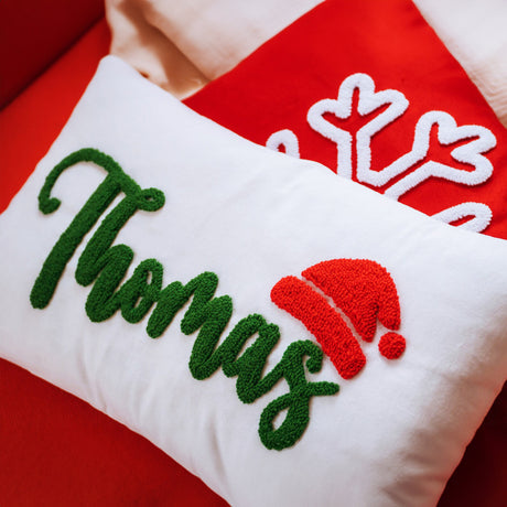 Personalized Christmas Name Embroidered Pillow, Christmas Gift, Gift for Grandchild, Custom Punch Needle Pillow, Christmas Bedroom Decor - Arria Home