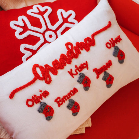 Personalized Christmas Grandma Embroidered Pillow, Custom Grandma Gift, Custom Grandkid Names Christmas Gift, Xmas Gift for Nana, Decorative.