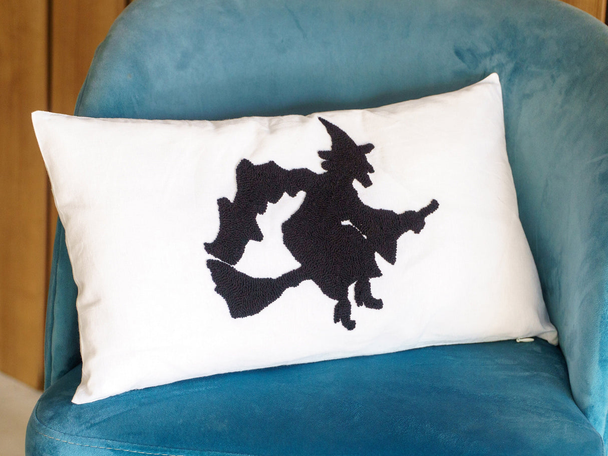 Halloween Witch Embroidered Pillow, Punch Needle Halloween Decor, Halloween Decorations, Custom Halloween, Personalized Pillow, Witch Decor - Arria Home