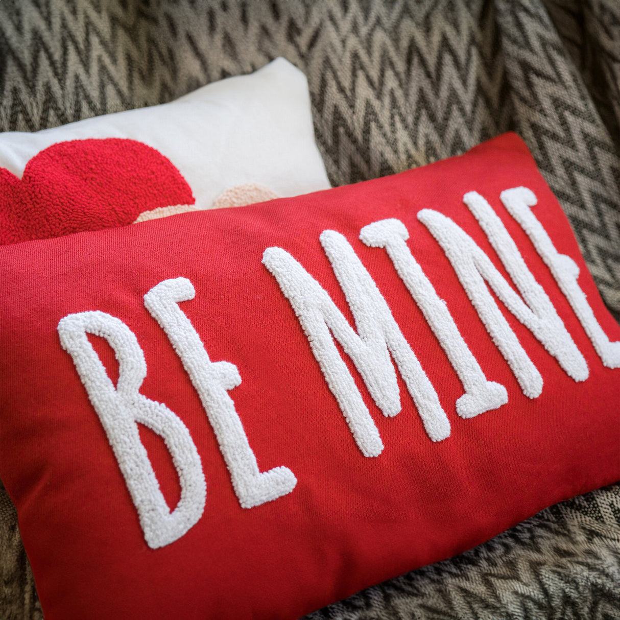 Be Mine Punch Needle Embroidered Pillow, Valentines Day Gift for Him, Couple Gift Idea, Custom Couple Pillow, One Year Anniversary Gift - Arria Home