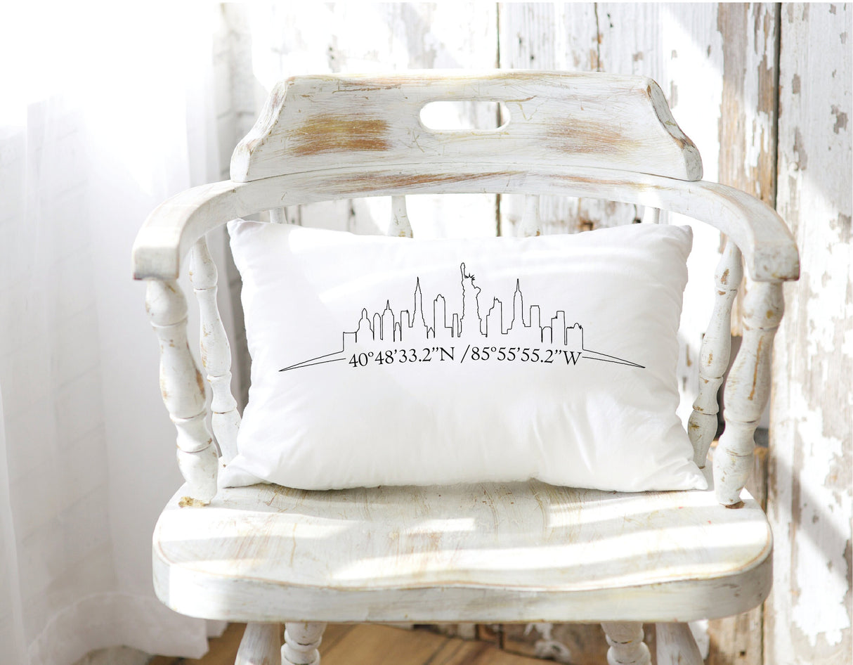 Custom City Skyline Cushion, Housewarming Gift, Personalized City Skyline Pillow, New Home Gift, Home Living, Decorative Pillow, Personalize - Arria Home