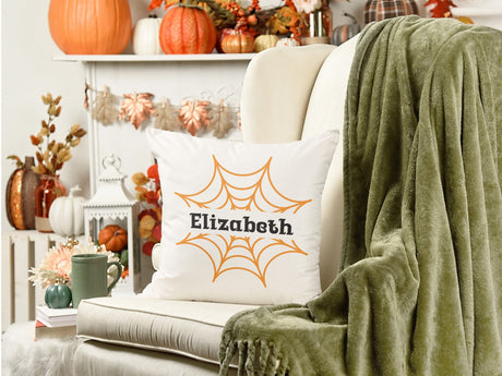 Personalized Name Halloween Throw Pillow, Halloween Gift for Grandma, Fall Spooky Decor, Ghost Pillow, Gift for Kids, Happy Halloween Gift - Arria Home