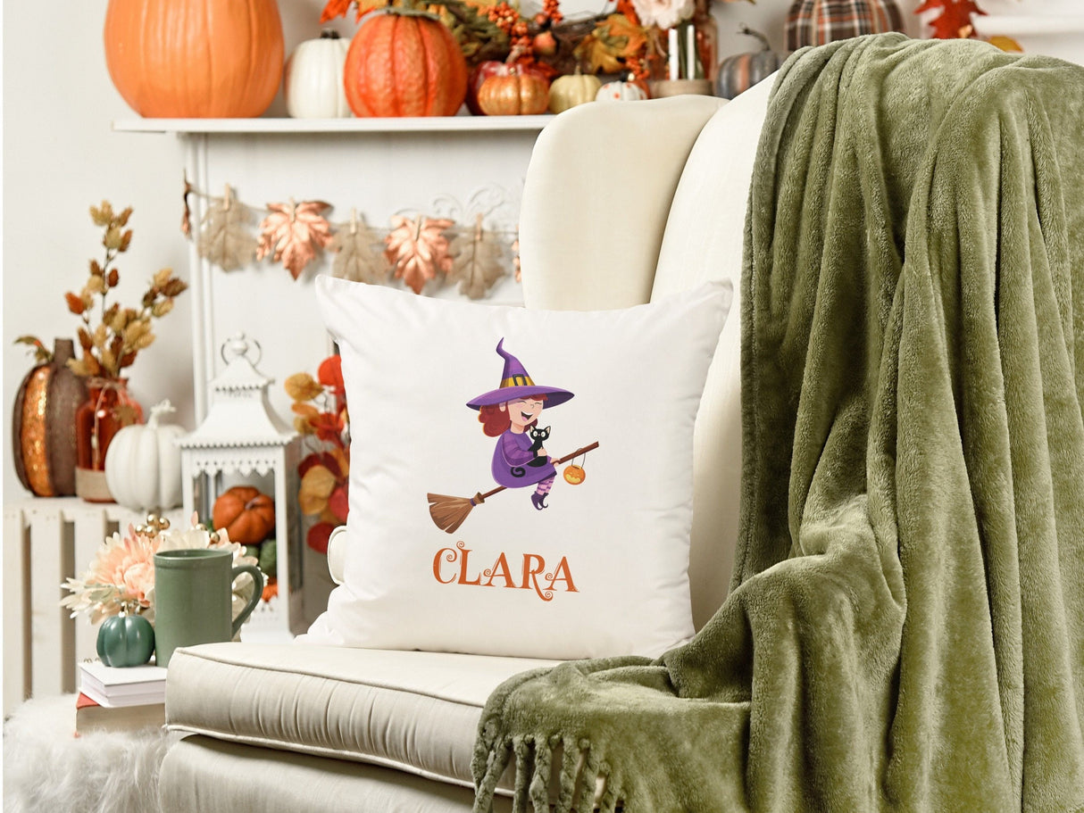 Personalized Name Halloween Throw Pillow, Halloween Gift for Grandma, Fall Spooky Decor, Ghost Pillow, Gift for Kids, Happy Halloween Gift - Arria Home