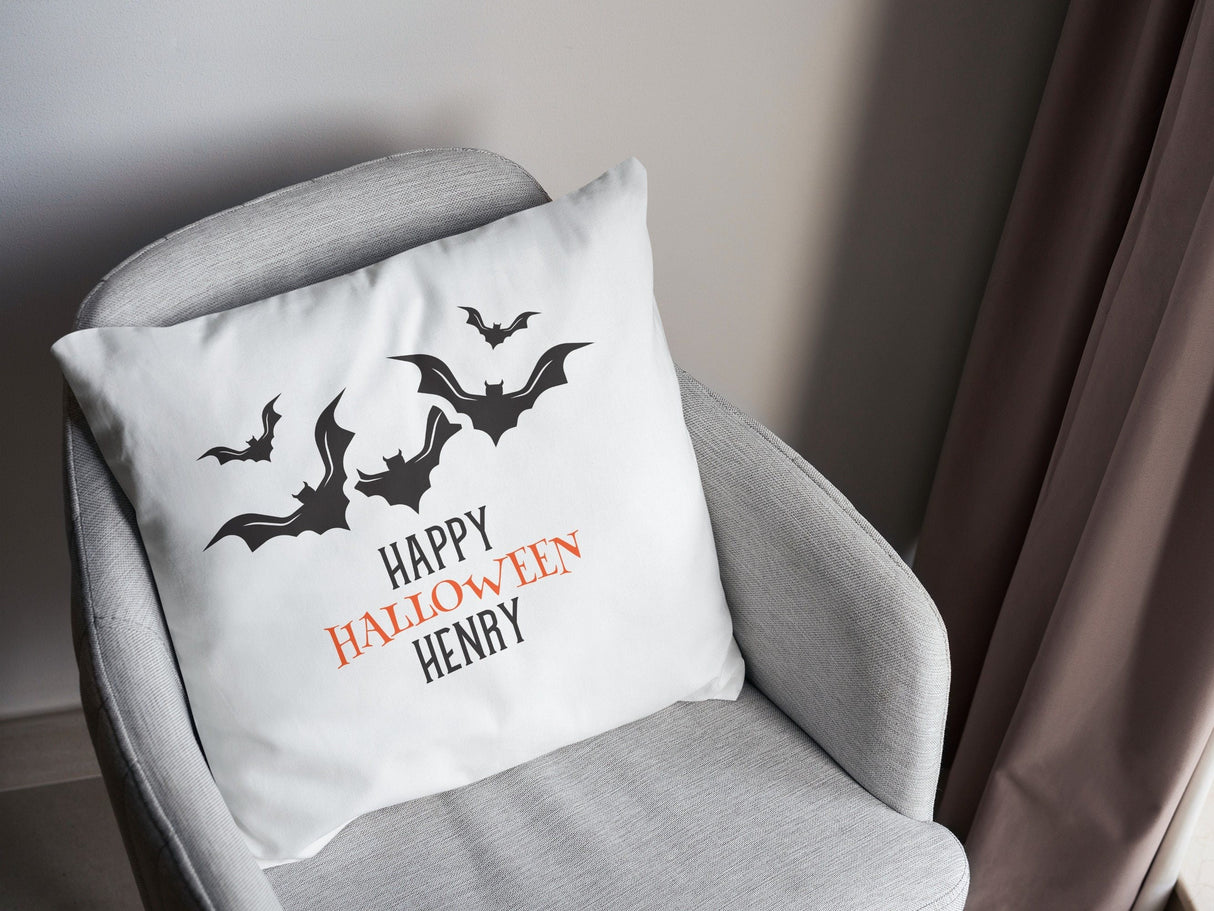 Personalized Name Halloween Throw Pillow, Halloween Gift for Grandma, Fall Spooky Decor, Ghost Pillow, Gift for Kids, Happy Halloween Gift - Arria Home