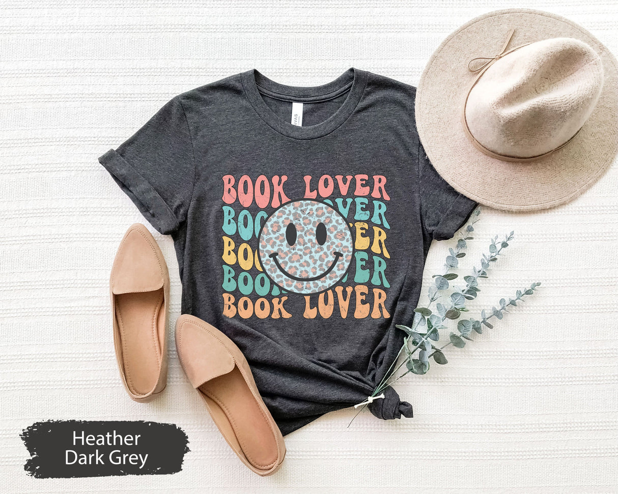 Book Lover Shirt, Happy Face TShirt, Book Lover Gift, Bookish Shirt, Book Club Shirt, Bookworm Shirt, Reading Shirt, Librarian Shirts