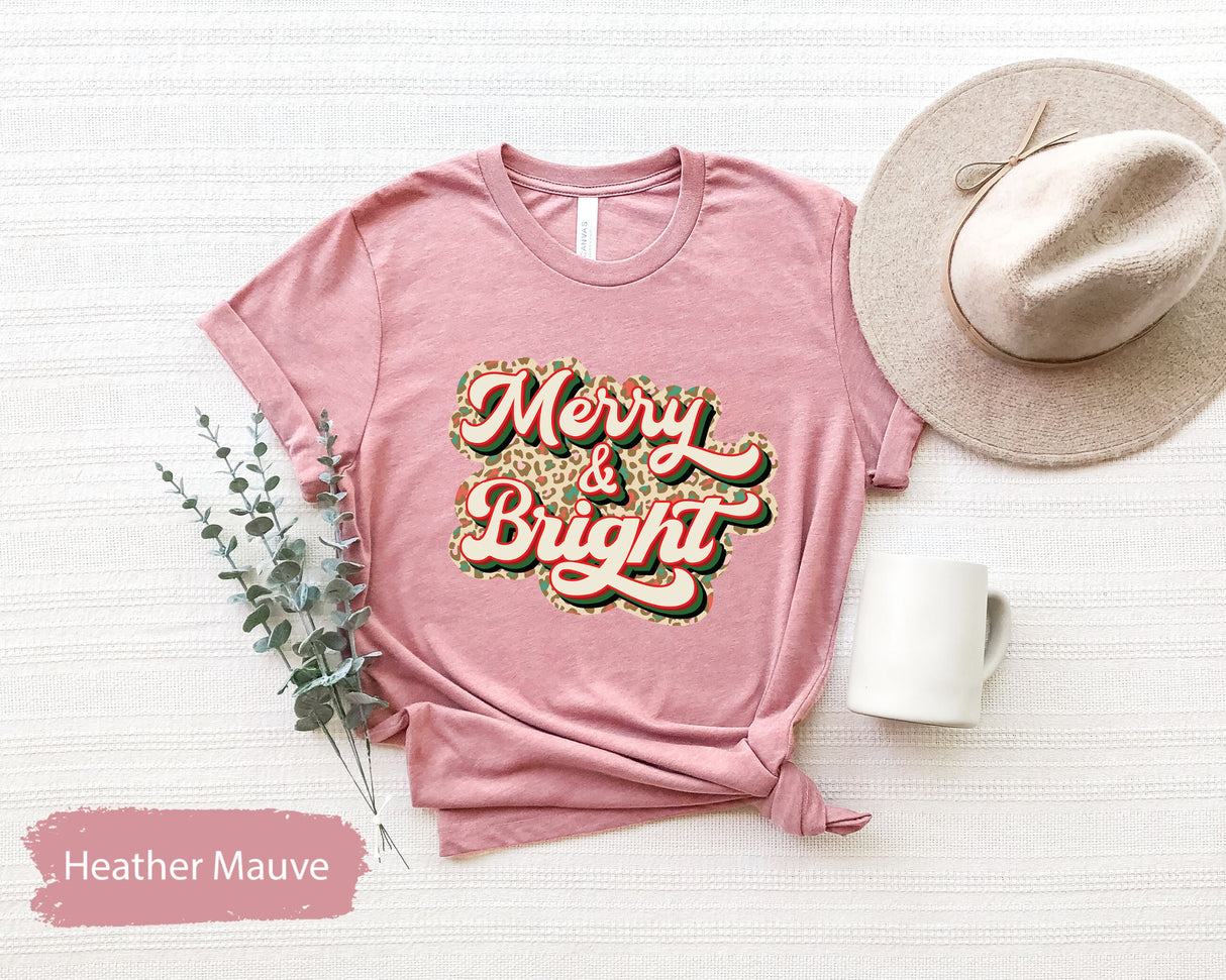 Merry And Bright Shirt, Leopard Merry Bright Shirt, Merry Christmas Shirt, Christmas Shirt, Christmas Gifts, Holiday Shirt, Xmas T-Shirt