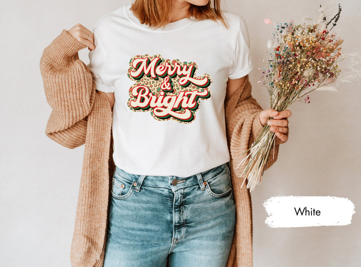 Merry And Bright Shirt, Leopard Merry Bright Shirt, Merry Christmas Shirt, Christmas Shirt, Christmas Gifts, Holiday Shirt, Xmas T-Shirt