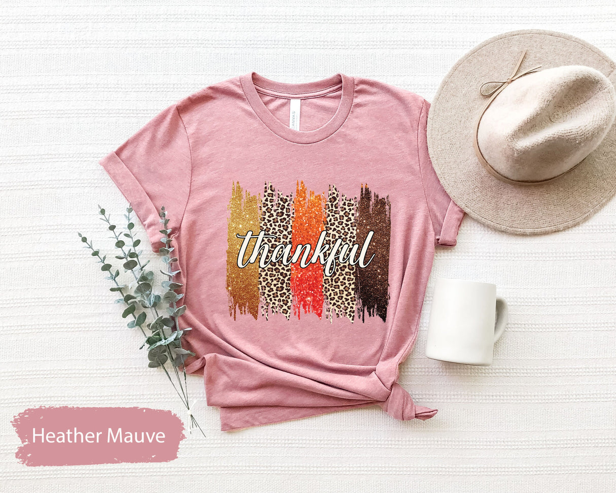 Leopard Thankful Shirt, Thankful Gift, Thanksgiving Shirt, Autumn Shirt, Fall TShirt, Womens Fall Shirt, Thanksgiving Dinner, Family Dinner