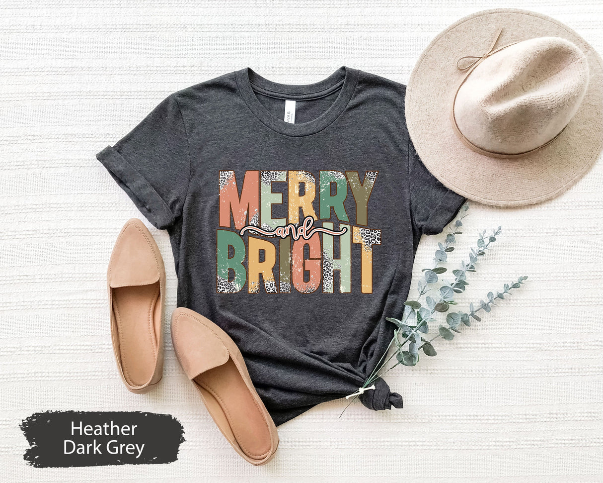 Merry and Bright Shirt, Christmas Shirt, Retro Christmas Shirt, Merry Christmas Shirt, Christmas Gift, Holiday Clothing Women