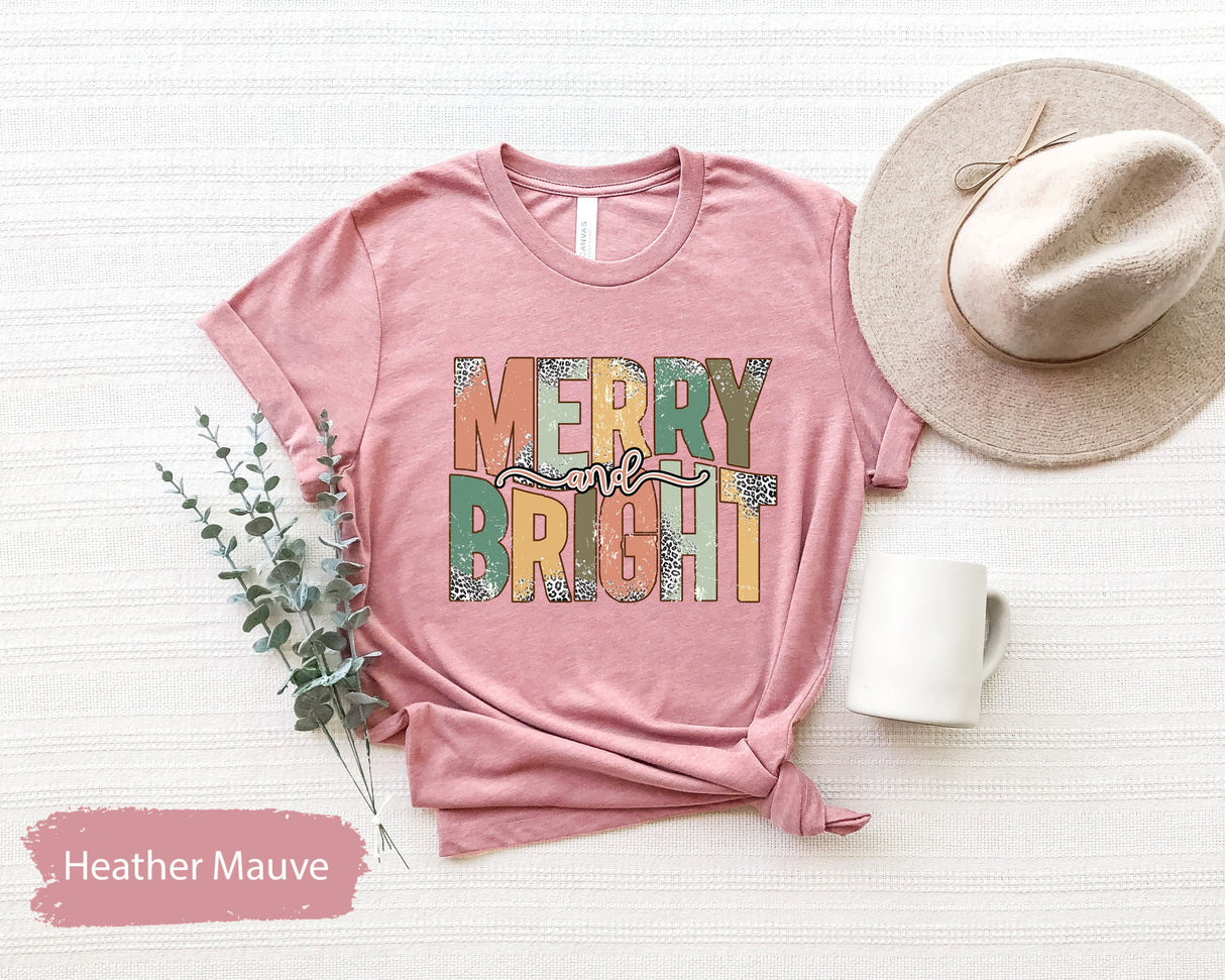 Merry and Bright Shirt, Christmas Shirt, Retro Christmas Shirt, Merry Christmas Shirt, Christmas Gift, Holiday Clothing Women