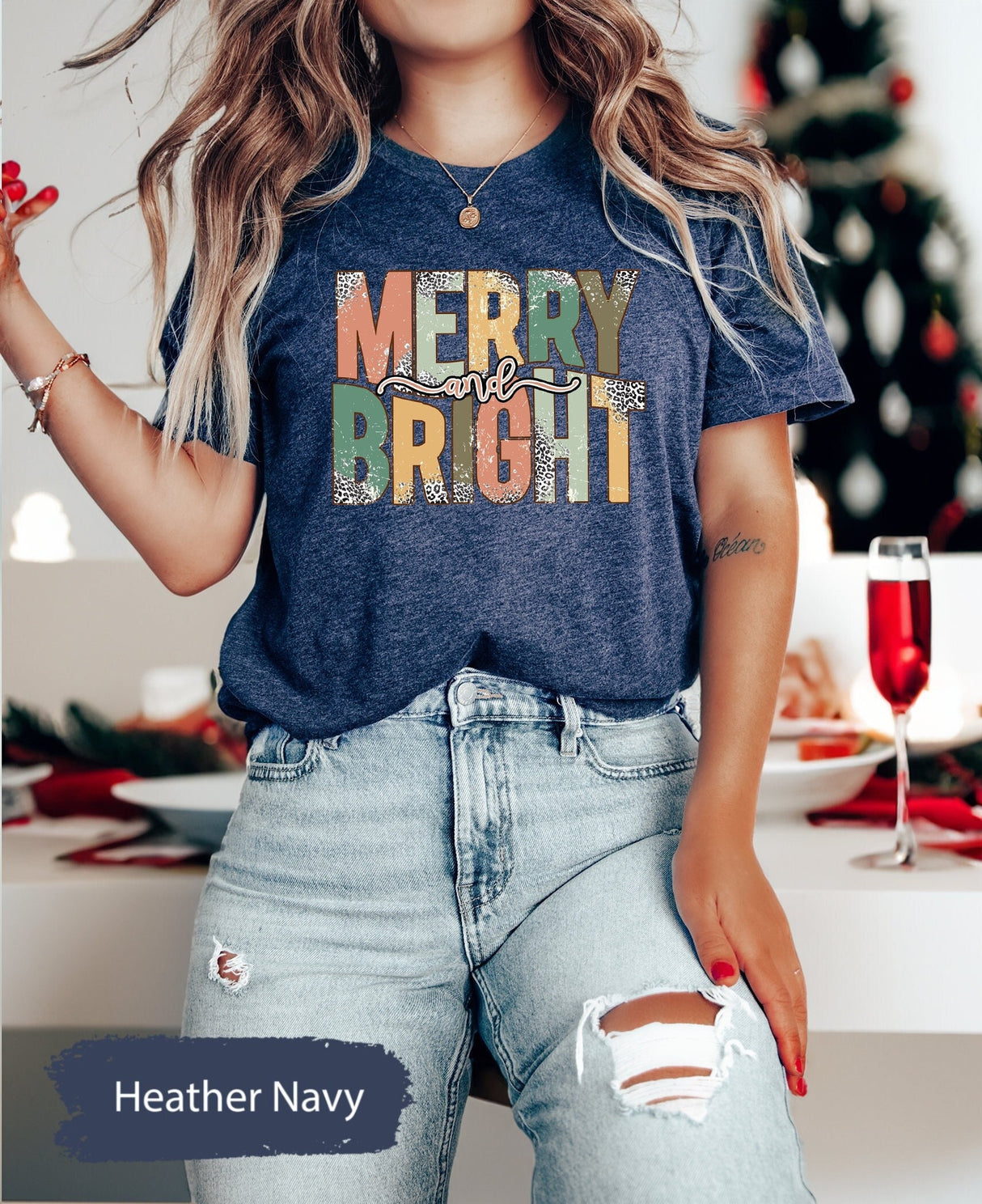 Merry and Bright Shirt, Christmas Shirt, Retro Christmas Shirt, Merry Christmas Shirt, Christmas Gift, Holiday Clothing Women