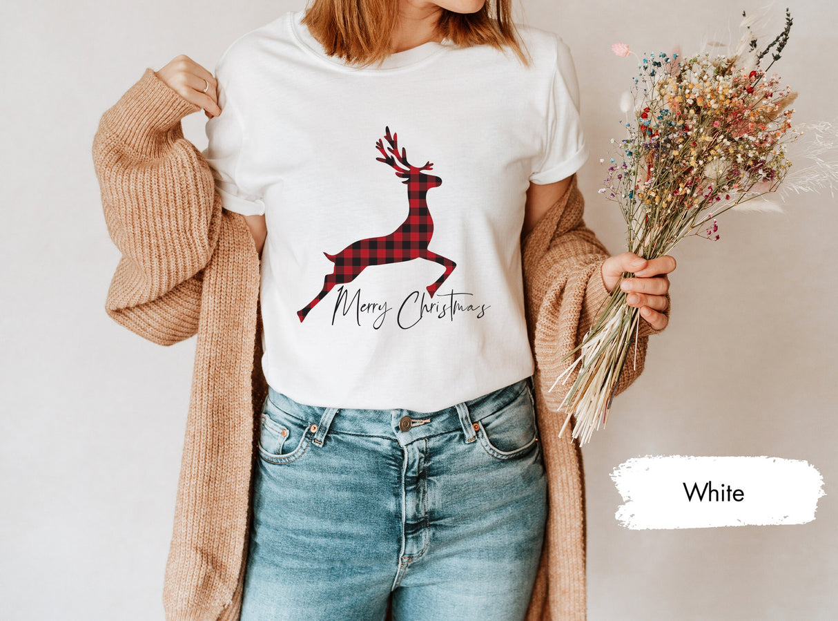 Plaid Reindeer Shirt, Merry Christmas Shirt, Christmas Shirts, Christmas Gift, Holiday Shirt, Winter TShirt, Christmas Reindeer, Xmas Shirt