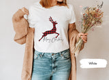 Plaid Reindeer Shirt, Merry Christmas Shirt, Christmas Shirts, Christmas Gift, Holiday Shirt, Winter TShirt, Christmas Reindeer, Xmas Shirt