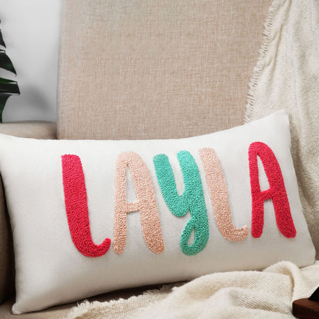 Personalized Baby Name Punch Needle Pillow, Baby Shower Gift, Nursery Decor, Custom New Baby Gift, Baby Girl Personalized Name Gift Idea - Arria Home