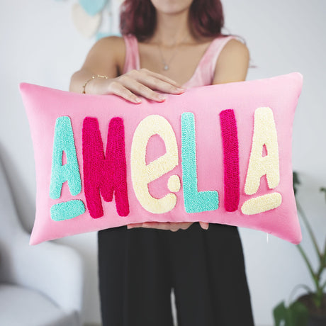 Personalized Baby Boy Nursery Name Pillow, Boy Kid Dorm Room Decor Graduation Gift, Punch Needle Pillow, Custom Throw Pillow, Baby Gift Idea - Arria Home