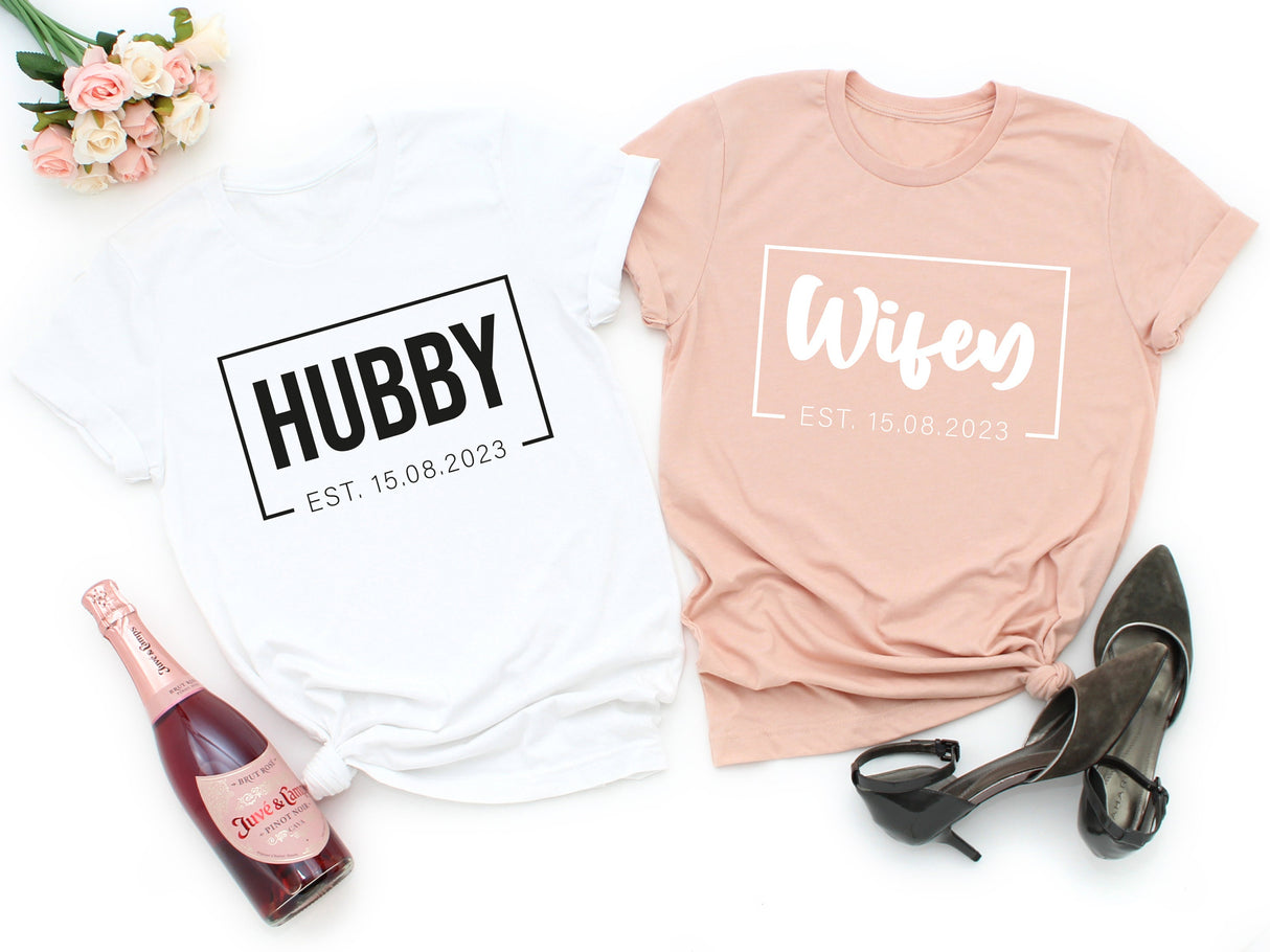 Wifey and Hubby Shirt, Wedding Party Shirt, Honeymoon Shirt, Wedding Shirts, Bridal Gift Engagement, Matching Couple Shirt, Couple Shirt