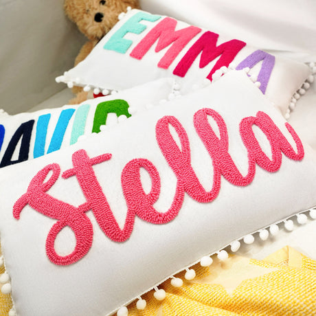 Personalize Name Punch Needle Tufty Pillow Gift for Newborn Baby Boy, Custom Name Pillow, Baby Nursery Decor, Kid Bedroom Decor, Baby Shower - Arria Home