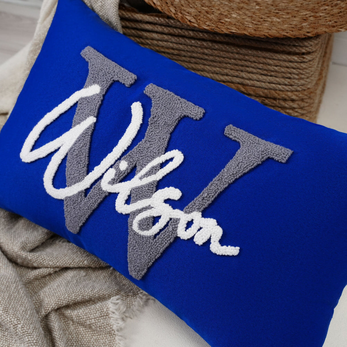 Personalized Initial Family Name Punch Needle Embroidered Throw Pillow, Housewarming Gift, Wedding Gift, Custom Monogram Name Pillow Gift - Arria Home