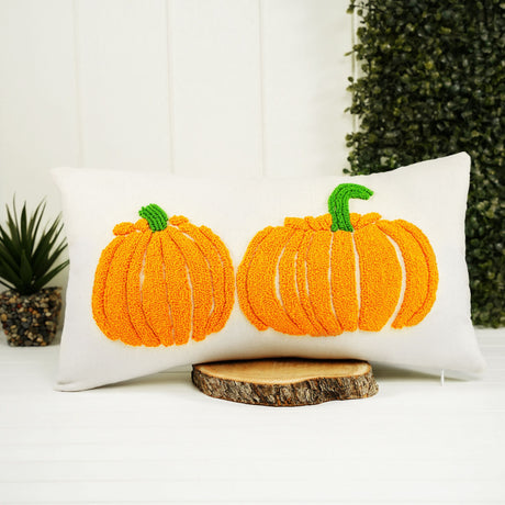 Fall Punch Needle Embroidered Pillow, Pumpkin Pillow Decor, Autumn Decor, Farmhouse Decor, Thanksgiving Decor, Fall Home Decor Pillow Cover - Arria Home