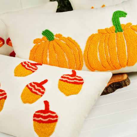 Fall Decorative Pillow Cover, Pumpkin, Hazelnut, Leaves, Mushrooms Punch Needle Tufted Pillow, Farmhouse Throw Pillow, Home Decor Cushions.